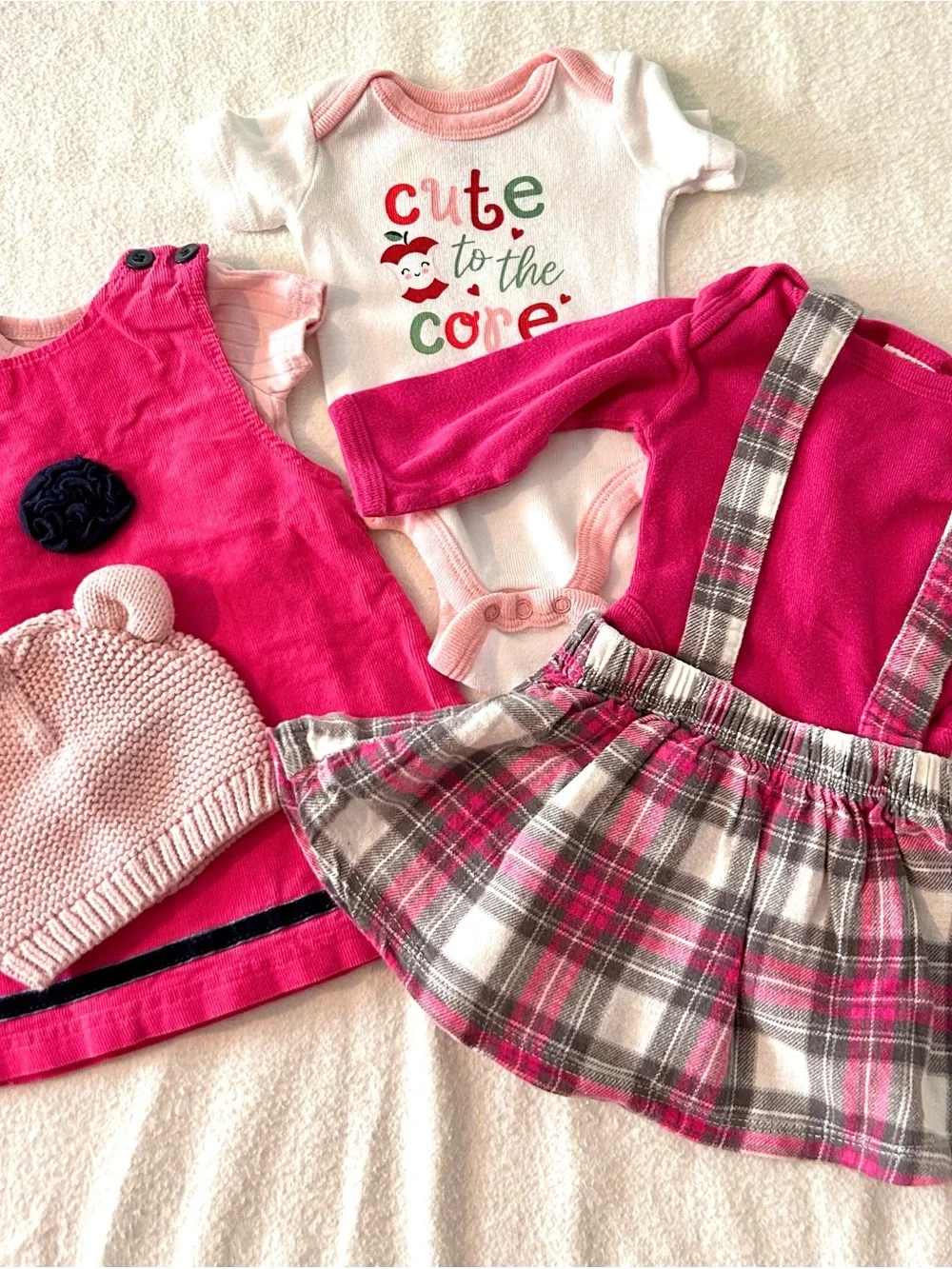 Baby Girls Pink Bundle - Dresses & Knit Hat 0-3 Months